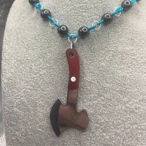 Handmade Witch B*tch Ax and Pewter Bead Necklace
